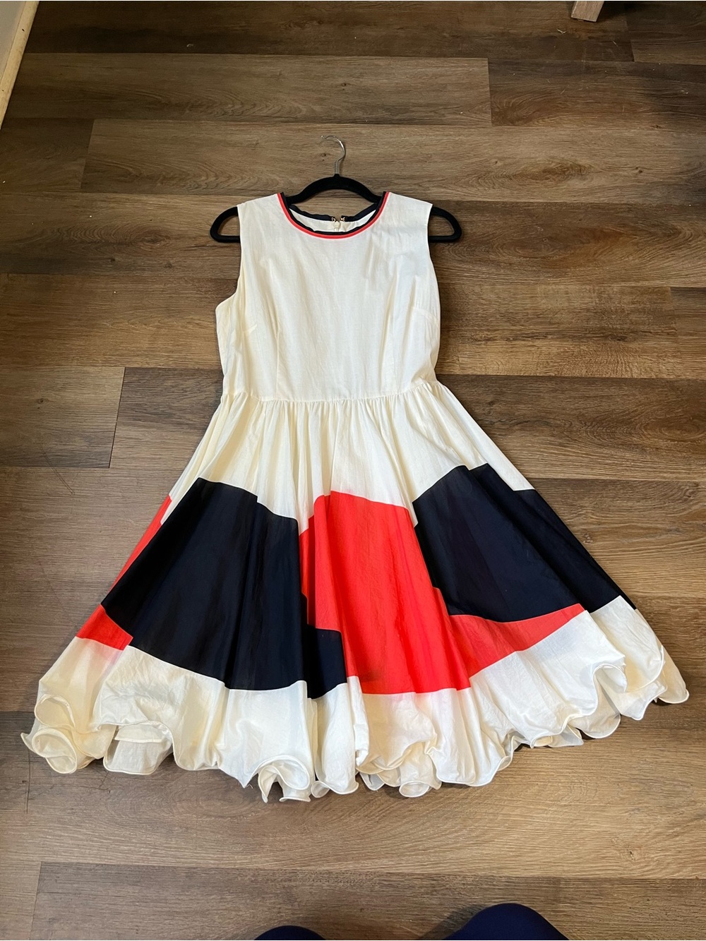 Milly of New York Abstract Colorblock Twirl Dress | Women's 8 | Red Navy White